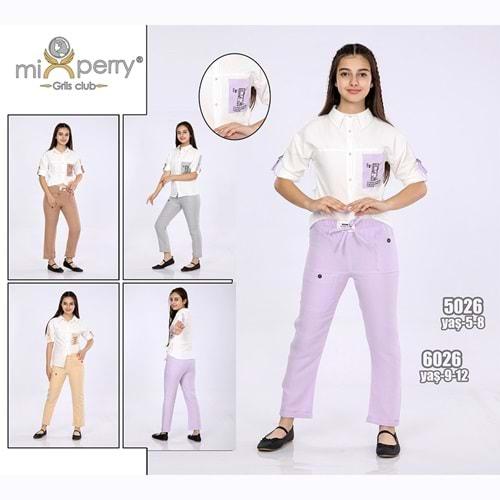 Mixperry 5026 Kız Çocuk B Baskılı Gömlek Muslin Alt Takım 5-8 Yaş