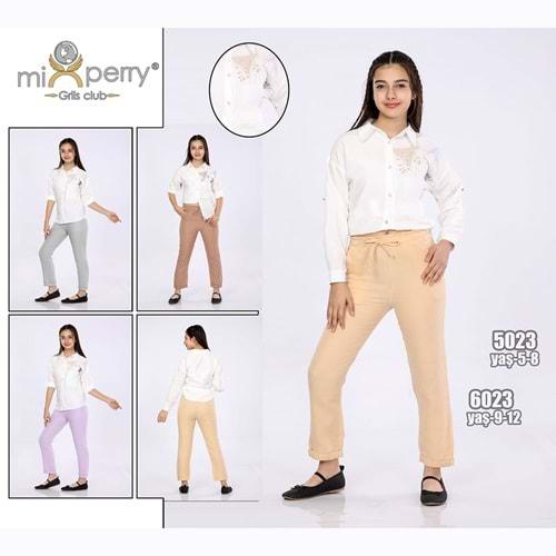Mixperry 5023 Kız Çocuk Çiçek Baskılı Gömlek Muslin Alt Takım 5-8 Yaş