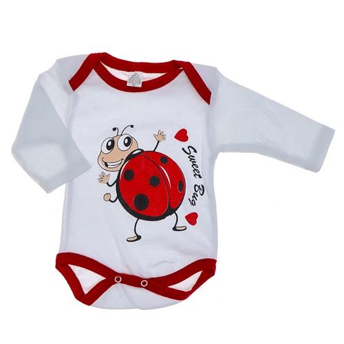 Hopi Bebe Uğur Böceği Baskılı Çıtçıtlı Patiksiz Uzun Kol Badi Zıbın 6-18- Ay