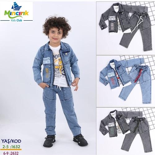 Mıncırık Kids 1732 Erkek Çocuk Aplike Nakışlı 3 Lü Gömlekli Takım 2-5 Yaş