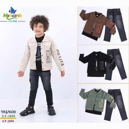 Mıncırık Kids 1694 Erkek Çocuk Piefti kol Baskılı 3 Lü Gömlekli Takım 2-5 Yaş