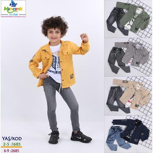 Mıncırık Kids 2685 Erkek Çocuk M7 Baskılı Gömlekli 3 Lü Kot Takım 6-9 Yaş