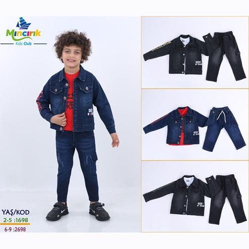 Mıncırık Kids 1698 Erkek Çocuk Wıneveryg Sağ Kol Baskılı 3 Lü Kot Ceketli Takım 2-5 Yaş