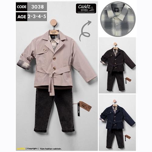 Canöz 3038 Erkek Çocuk Trençkontlu 3Lü Takım 1-4 Yaş