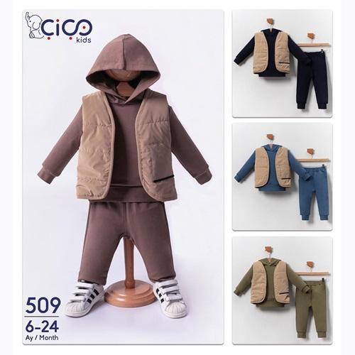 Çiço Kids 509 Erkek Bebe Yelekli Kapşonlu Sweat Takım 9-24 Ay