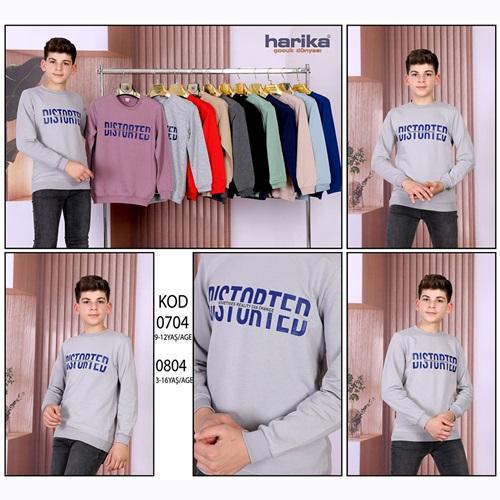 Harika Çocuk 0704 Erkek Çocuk 2 İp Distorted Baskılı Sweat 9-12 Yaş