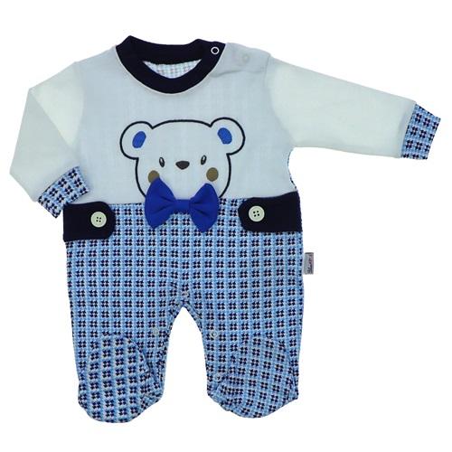 Blue Armi 848 Erkek Bebe Papyonlu Ayılı Penye Tulum 3-9 Ay