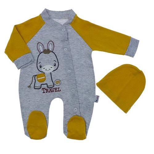 Blue Armi 839 Erkek Bebe Travel Nakışlı Bereli Penye Tulum 3-9 Ay