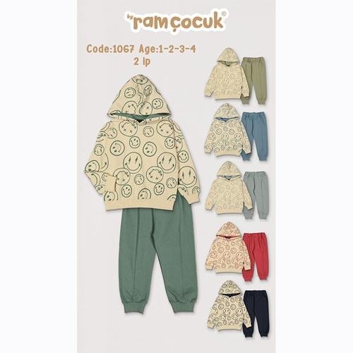 Ram 1067 Erkek Çocuk Smile Bas Kapşonlu Penye Takım 1-4 Yaş