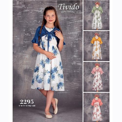 Tivido 2295 Kız Çocuk Dijital Bakılı Elbise 9-12 Yaş