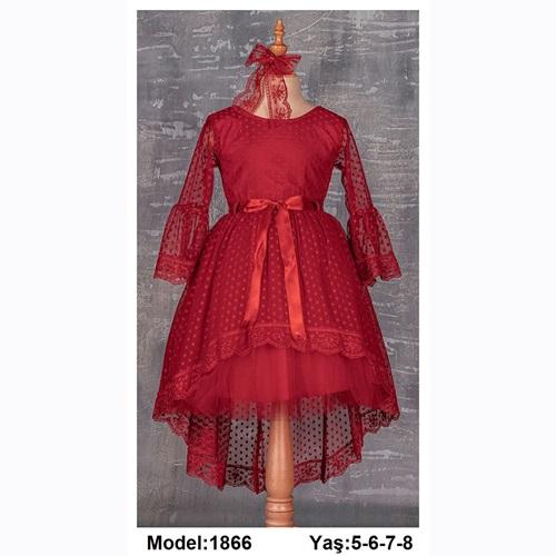 Tivido 1866 Kız Çocuk Volanlı Dantelli Elbise 5-8 Yaş
