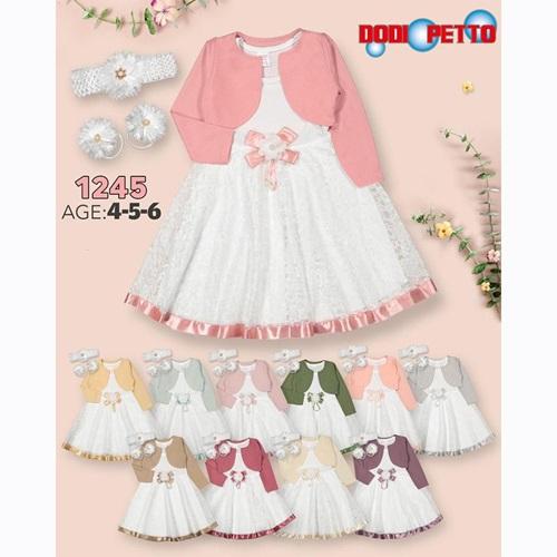 Dodi Petto 1245 Kız Çocuk Uzun Kol Bolerolu Bandanalı Elbise 4-6 Yaş