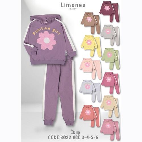 Limones 3022 Kız Çocuk 2 İp Papatya Süzine Nakışlı Takım 3-6 Yaş