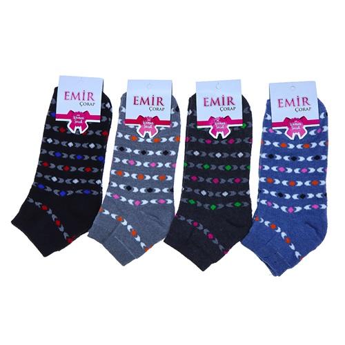 Emir Bayan Likralı Desenli Havlu Patik Çorap