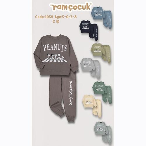 Ram 1059 Erkek Çocuk Peanuts Bas Sıfır Yaka Penye Takım 5-8 Yaş