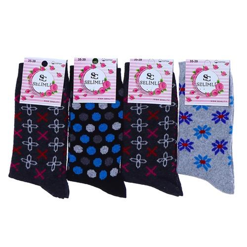Selimli Bayan Likralı Desenli Mevsimlik Soket Çorap