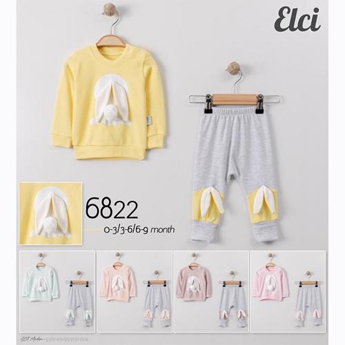 Elci 6822 Kız Bebe Penye Sevimli Tavşan Nakışlı Takım 3-6-9 Ay