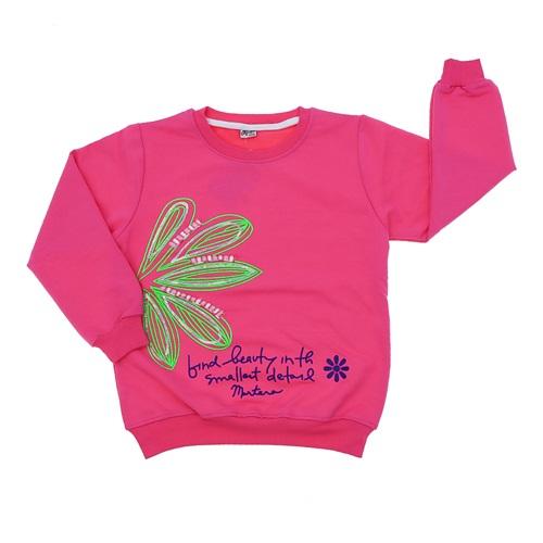 Kırmızı 8118 Kız Çocuk Pullu Papatya Nakışlı Sıfır Yaka 2 İp Penye Sweat 5-8 Yaş