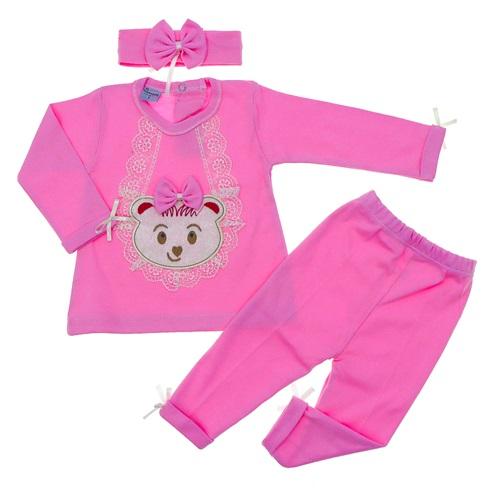 Tomofil 937 Kız Çocuk Dantelli Ayıcık Nakışlı Takım 3-6 Ay