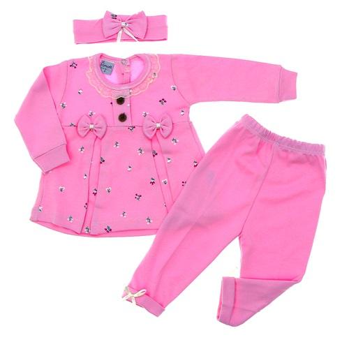 Tomofil 936 Kız Çocuk Fiyonklu Çiçek Baskılı Takım 3-6 Ay