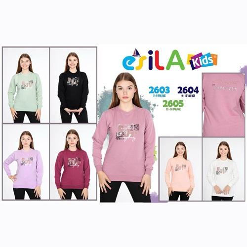 Esila 2605 Kız Çocuk İki İplik Forgive Bas Sıfır Yaka Sweat 13-16 Yaş