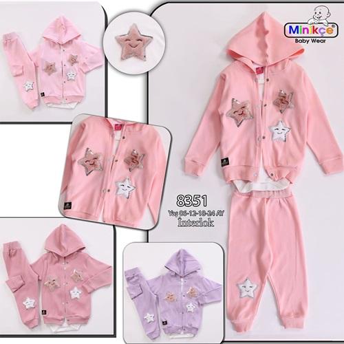 Minikçe 8351 Kız Bebe Yıldız Nakışlı 3 Lü Takım 6-24 Ay