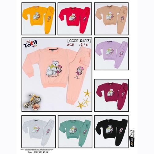 Tofil 0417 Kız Çocuk Hawe A Good Day Baskılı Sıfır Yaka Takım 3-6 Yaş