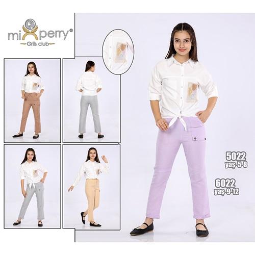 Mixperry 5022 Kız Çocuk Cep Dantelli Alt Bağ Gömlek Müslin Alt Takım 5-8 Yaş