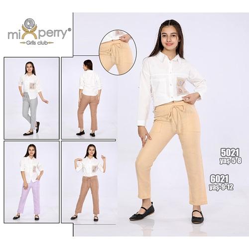 Mixperry 5021 Kız Çocuk Cep Dantelli Ayrobin Gömlek Müslin Alt Takım 5-8 Yaş
