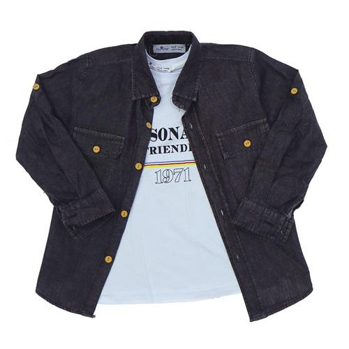 Mixlife 6573 Erkek Çocuk Cep Baskılı Penyeli Kot Gömlek 10-13 Yaş