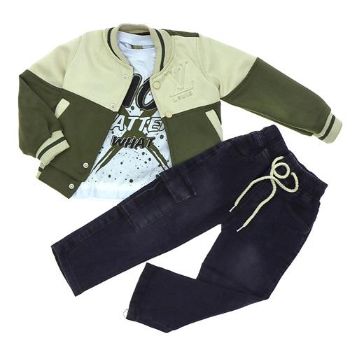 Mıncırık Kids 1705 Erkek Çocuk Süet Louıs Kabartma Baskılı 3 Lü Ceketli Takım 2-5 Yaş