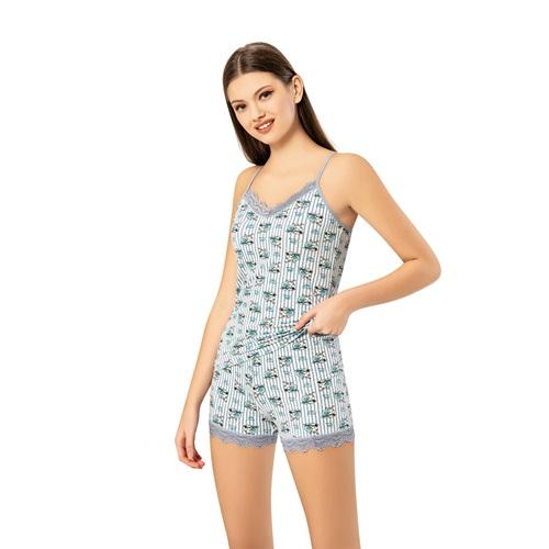 Kota 7100-7 Bayan Desenli Şortlu İp Asklı Takım