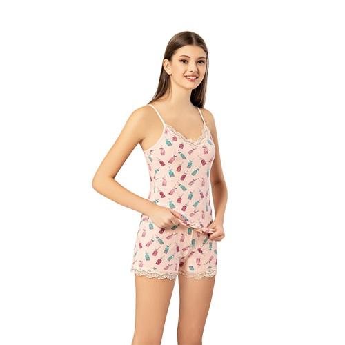 Kota 7100-11 Bayan Desenli Şortlu İp Asklı Takım