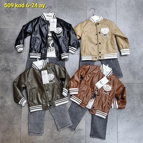 Mıncırık Kids 509 Erkek Bebe Deri Ceketli 3 Lü Takım 6-24 Ay