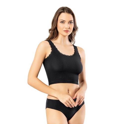 Kota 6438 Bayan Kaşkorse Tırnak Dantelli Geniş Askılı Krop