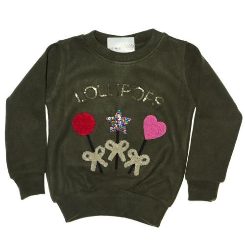 2030 Lolipops Nakış Baskılı Selanik Kız Sweatshirt 5-8 Yaş