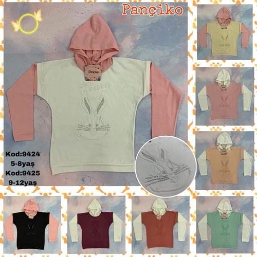 Pançiko 9424 Kız Çocuk Penye Tavşan Baskılı Kapşonlu Badi 5-8 Yaş