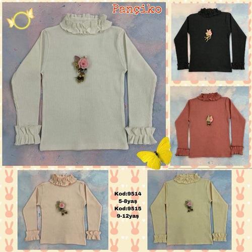 Pançiko 9515 Kız Çocuk Penye Fittilli Broşlu Model Badi 9-12 Yaş