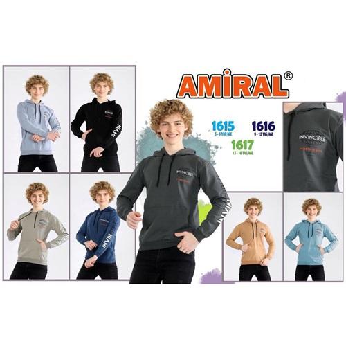 Amiral 1616 Erkek Çocuk Kapşonlu Invıncıble Bas 2 İp Sweat 9-12 Yaş