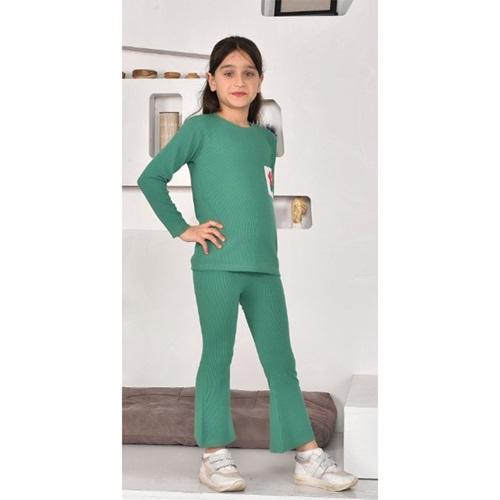 Damlanur Kız Çocuk Örme Çiçek Nakışlı Modelli Fitilli Takım 4-10 Yaş