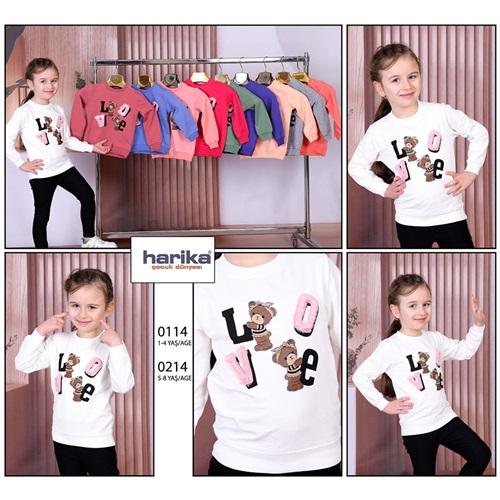 Harika Çocuk 0214 Kız Çocuk Love Ayı Nak 2 İp Sweat 5-8 Yaş