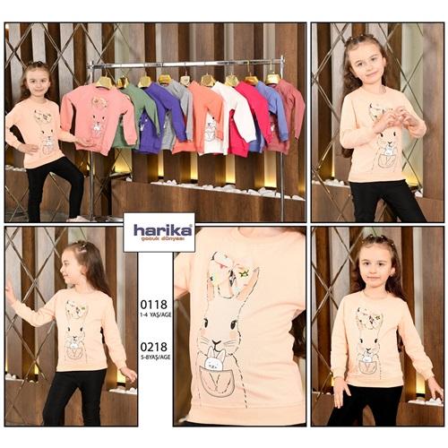 Harika Çocuk 0218 Kız Çocuk Tavşan Baskılı 2 İp Sweat 5-8 Yaş