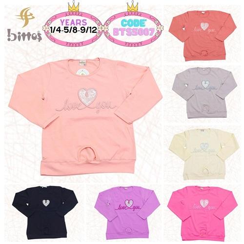 BTS 5007 Kız Çocuk Love You Kabartma Nakışlı U Kol Lyc Penye Badi 9-12 Yaş