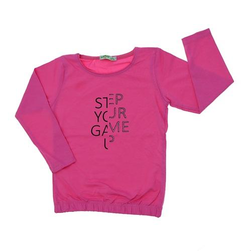 BTS 5018 Kız Çocuk Eteği Lastikli Yazı Baskılı Taşlı U Kol Lyc Penye Badi 9-12 Yaş