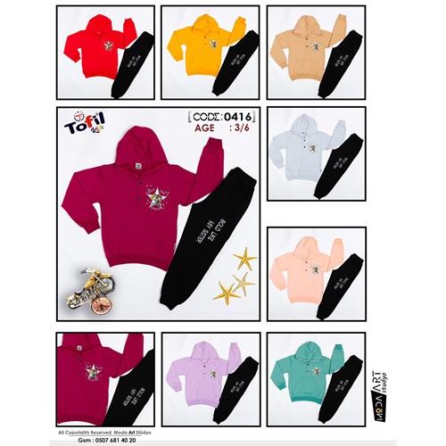Tofil 0416 Kız Çocuk 2 İp My Sister Nakışlı Cepli Patlı Kapşonlu Takım 3-6 Yaş