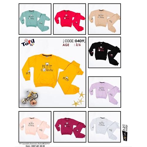 Tofil 0409 Kız Çocuk 2 İp Petit CoQuin Nakışlı Sıfır Yaka Takım 3-6 Yaş