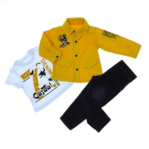 Mıncırık Kids 506 Erkek Bebe Sevimli Köpek Nakışlı Piefti Ceketli 3 Lü Takım 6-24 Ay