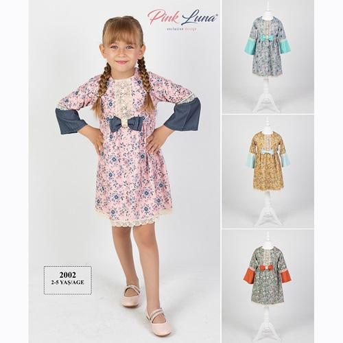 Pink Luna 2002 Kız Çocuk Çiçek Desenli Elbise 2-5 Yaş