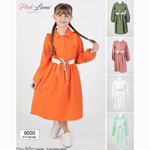 Pink Luna 9000 Kız Çocuk Kemerli Elbise 6-9 Yaş