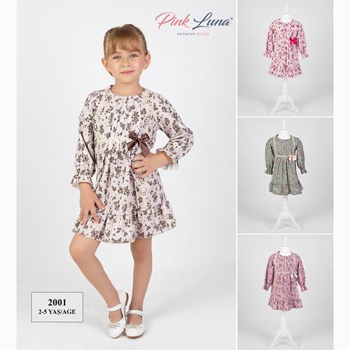 Pink Luna 2001 Kız Çocuk Çiçek Desenli Elbise 2-5 Yaş